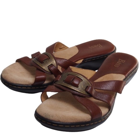 Bass Shoes - Bass Cushioned Brown Leather Heeled Sandals